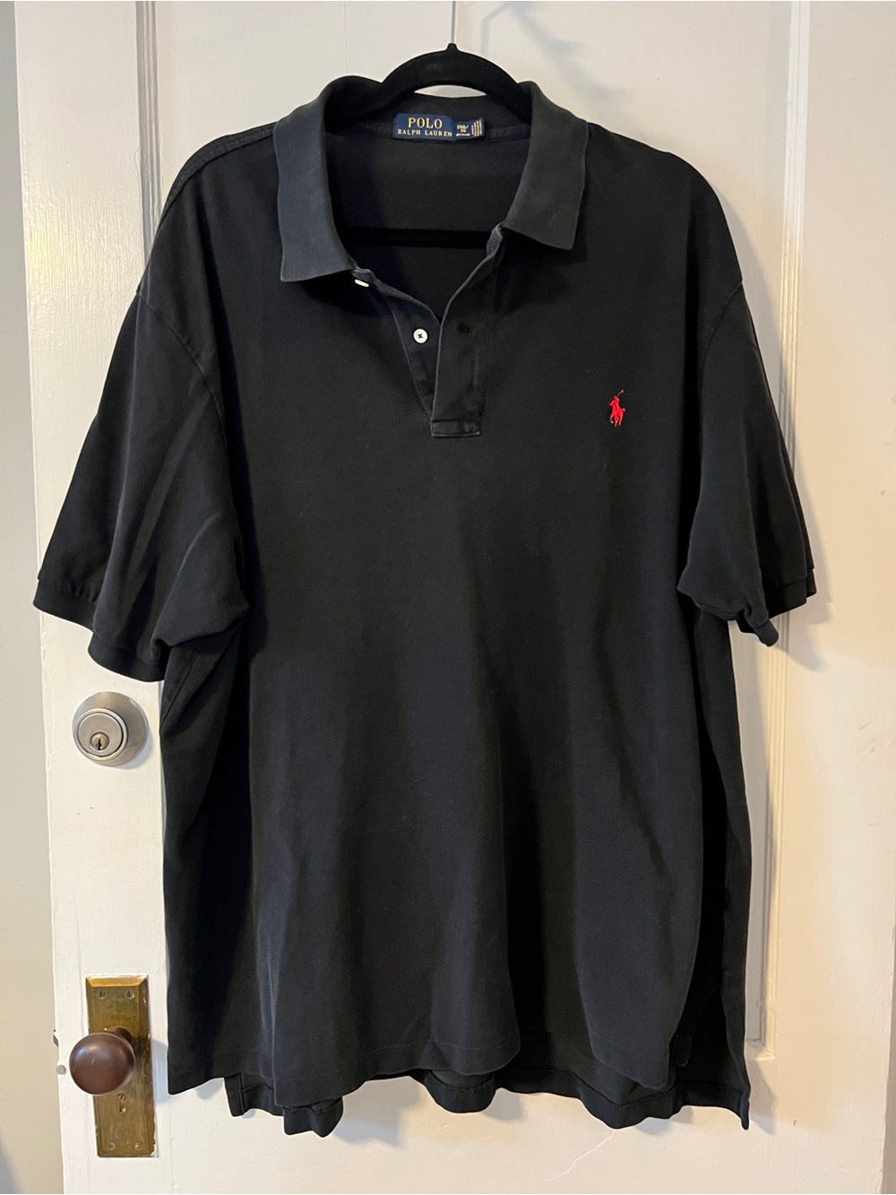 VINTAGE Polo Ralph Lauren Classic Black Polo Red Pony Men 2XB Faded Streetwear